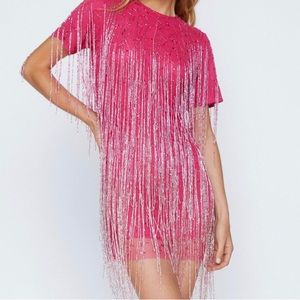 Nasty gal pink tassel beaded mini shift dress